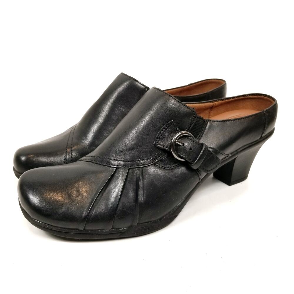 Earth Spirit Emily Black Leather Mules Buckle Size 41